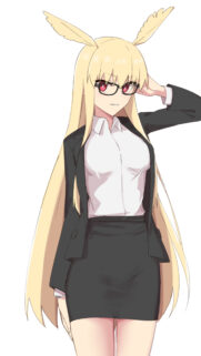 Anime Girl with Long Blonde Hair and Bunny Ears in Business Suit Wallpaper
