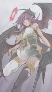 Anime Fallen Angel Girl with Glowing Halo and Dark Wings Mobile Wallpaper