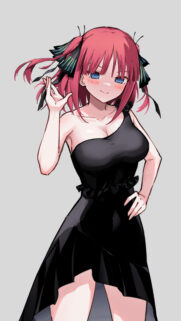 Nino Nakano Aesthetic Anime Girl in Elegant Black Dress Mobile Wallpaper