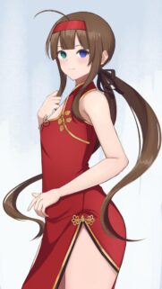 Beautiful Anime Girl in Red Cheongsam Dress Mobile Wallpaper