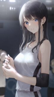 Stunning Anime Girl Athlete in White Sportswear High Quality Mobile Wallpaper