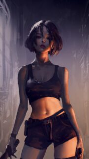 Mysterious Anime Girl with Short Hair in Dark Urban Setting Wallpaper