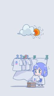 Cute Chibi Girl Doing Laundry Aesthetic Minimalist Phone Wallpaper