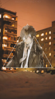Osamu Dazai Aesthetic Wallpaper with Urban Night Background for Mobile