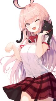 Cute Anime Girl with Pink Hair and Black Cat Kawaii Wallpaper