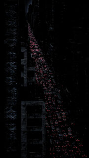 Stunning Night City Traffic Wallpaper with Glowing Red Tail Lights in Dark Urban Setting