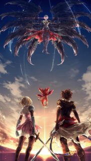 Epic Fantasy Anime Warriors Facing Fallen Angel Mobile Wallpaper