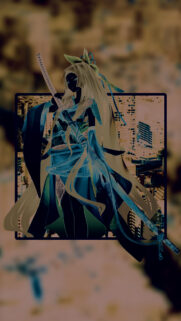 Inverted Anime Samurai Girl with Katana Urban Aesthetic Mobile Wallpaper