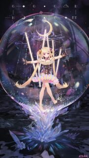 Anime Girl in Crystal Bubble with Cosmic Background High Quality Wallpaper