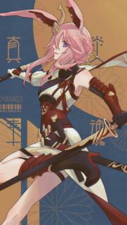 Stunning Yae Sakura Honkai Impact Warrior Phone Wallpaper in Anime Art Style