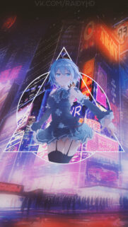 Anime Girl in Cyberpunk City Neon Lights Wallpaper for Mobile