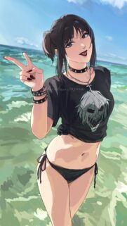 Goth Anime Girl Beach Aesthetic Wallpaper High Quality Mobile Background