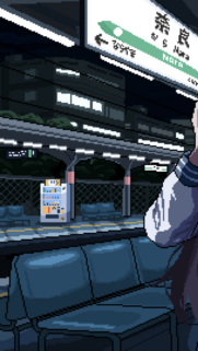 Aesthetic Pixel Art Train Station Wallpaper at Night Mobile Background