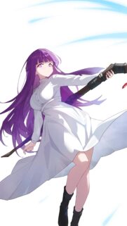 Stunning Anime Girl with Purple Hair and Staff Mobile Wallpaper