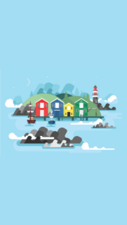 Minimalist Nordic Seaside Village Illustration Mobile Wallpaper