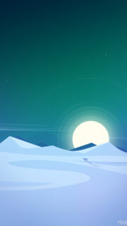 Minimalist Polar Bear Under Glowing Moon Night Sky Mobile Wallpaper