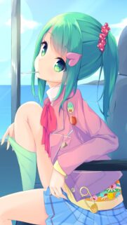 Cute Anime Girl with Green Hair and School Uniform Wallpaper for Mobile