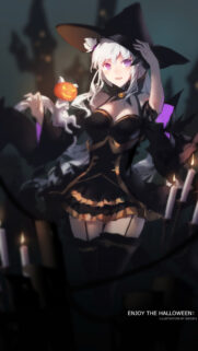 Anime Witch Halloween Wallpaper with Cute Pumpkin Spirit Aesthetic