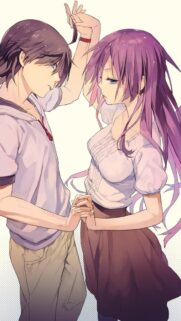 Anime Couple Holding Hands Romantic Illustration Mobile Wallpaper