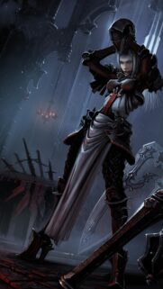 Dark Fantasy Female Knight Removing Armor Helmet High Resolution Mobile Wallpaper