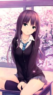 Beautiful Anime Girl With Cherry Blossom Background 4K Wallpaper