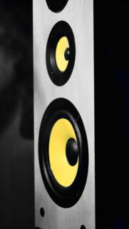 Minimalist High Fidelity Studio Speaker Wallpaper with Yellow Cones