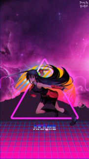 Akame Ga Kill Synthwave Aesthetic Mobile Wallpaper with Neon Purple Glitch Art