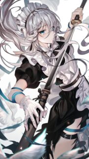 Stunning Anime Maid Warrior with Katana High Quality Mobile Wallpaper