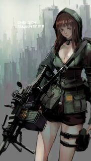 Anime Tactical Girl with Machine Gun in Post-Apocalyptic City Wallpaper