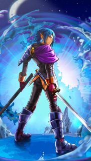 Blue Haired Anime Warrior with Katana Sword Mobile Wallpaper