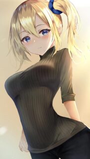 Beautiful Blonde Anime Girl in Turtleneck Sweater High-Quality Mobile Wallpaper