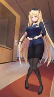 Anime Flight Attendant Girl Digital Illustration High Resolution Wallpaper