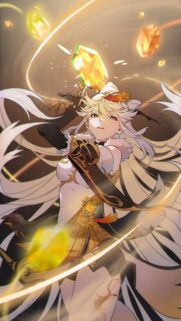 Stunning Anime Girl with Golden Geo Crystals Wallpaper for Mobile