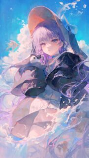 Anime Girl with Penguin Illustration Aesthetic Digital Art Wallpaper