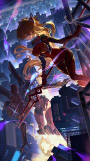 Asuka Langley Soryu Neon City Battle Evangelion Mobile Wallpaper