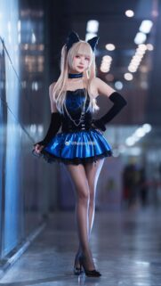 Stunning Anime Style Cosplay Girl with Cat Ears in Blue Outfit Wallpaper