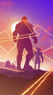 Epic Thanos and Steppenwolf Silhouette Sunset Wallpaper for Mobile