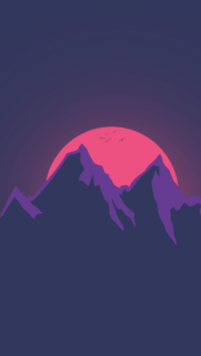 Minimalist Purple Mountains and Pink Sun Aesthetic Mobile Wallpaper