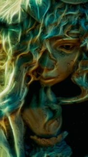 Ethereal Abstract Face Portrait with Water Droplets and Luminous Light Effects Wallpaper
