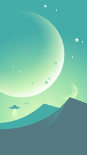 Minimalist Alien Landscape with Crescent Moon and UFO Wallpaper for Mobile