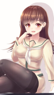 Cute Anime Girl with Brown Hair and School Uniform High Quality Mobile Wallpaper