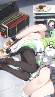 Anime Girls Relaxing with Technical Reports and Cookies Mobile Wallpaper