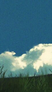 Vintage Aesthetic Sky with Fluffy White Clouds and Grassy Field Mobile Wallpaper