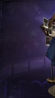 Minimalist Purple Aesthetic Wallpaper with Vintage Film Reel and Polaroid Photo Frames