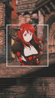 Red Haired Anime Demon Girl in Gothic Castle Wallpaper for Mobile