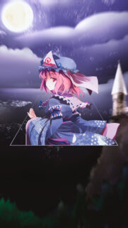 Yuyuko Saigyouji Anime Girl Under Full Moon Night Aesthetic Mobile Wallpaper