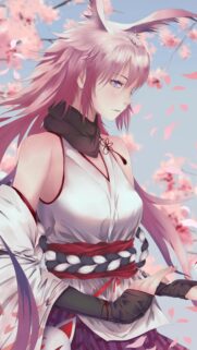 Beautiful Anime Girl with Pink Hair and Sakura Petals Mobile Wallpaper