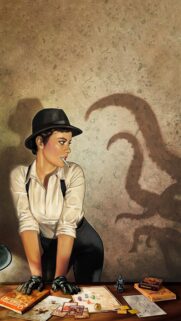 Cthulhu Inspired Noir Investigator Phone Wallpaper with Tentacle Shadow