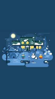 Cozy Winter Night Christmas House Flat Illustration Wallpaper