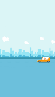 Minimalist Orange Car Driving Towards City Skyline Mobile Wallpaper